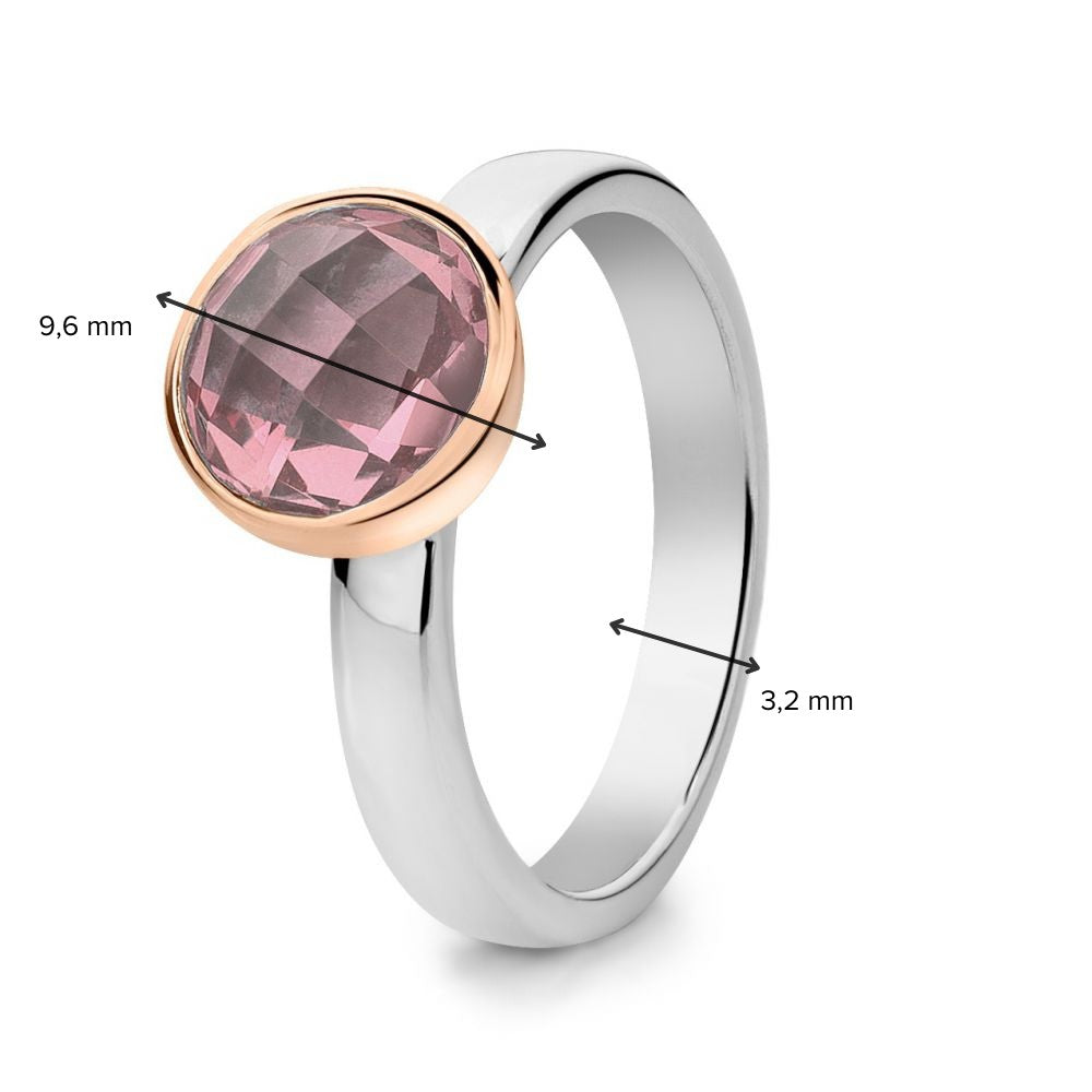 Rhodinierter Damenring aus Silber mit 14 Karat Roségoldfassung und facettiertem Rosenquarz – Orchidea