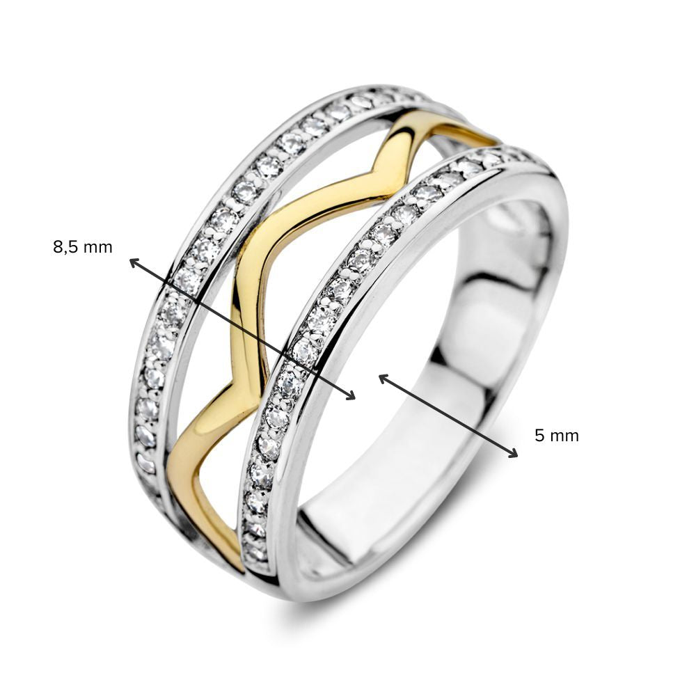 Eleganter Damenring aus Silber und 14 Karat Gelbgold mit Zirkonia