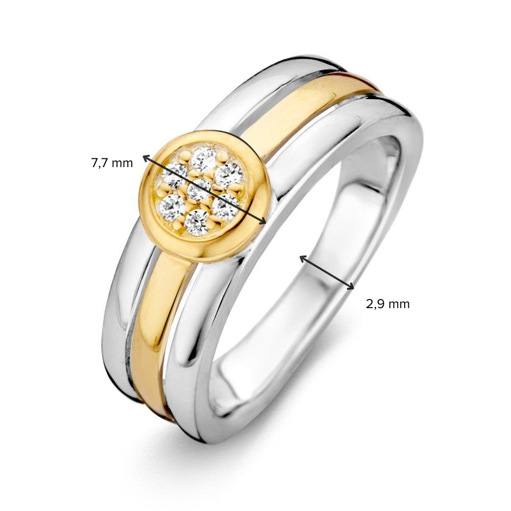 Rhodinierter Damenring aus Silber mit 14 Karat Gold und Zirkonia