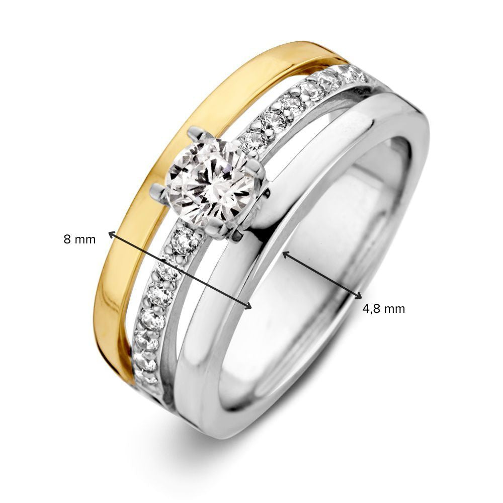 Damenring aus Silber mit 14 Karat Gold und Zirkonia – Gelbgold
