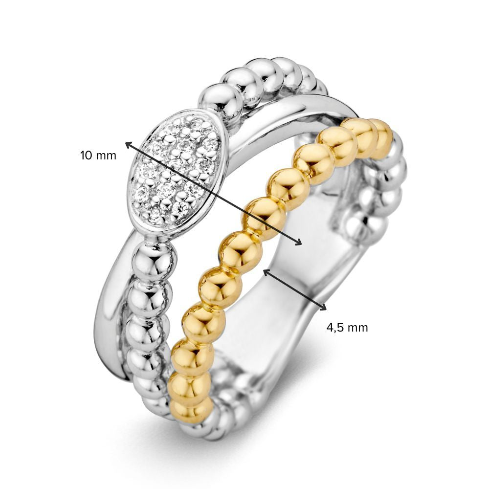 Rhodinierter Damenring aus Silber mit 14 Karat Gold und Zirkonia – Gelbgold