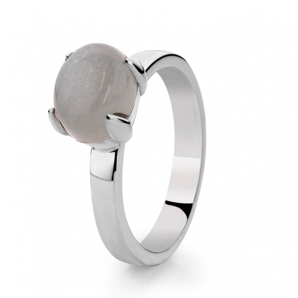 Ring aus rhodiniertem Silber mit grauem Mondstein