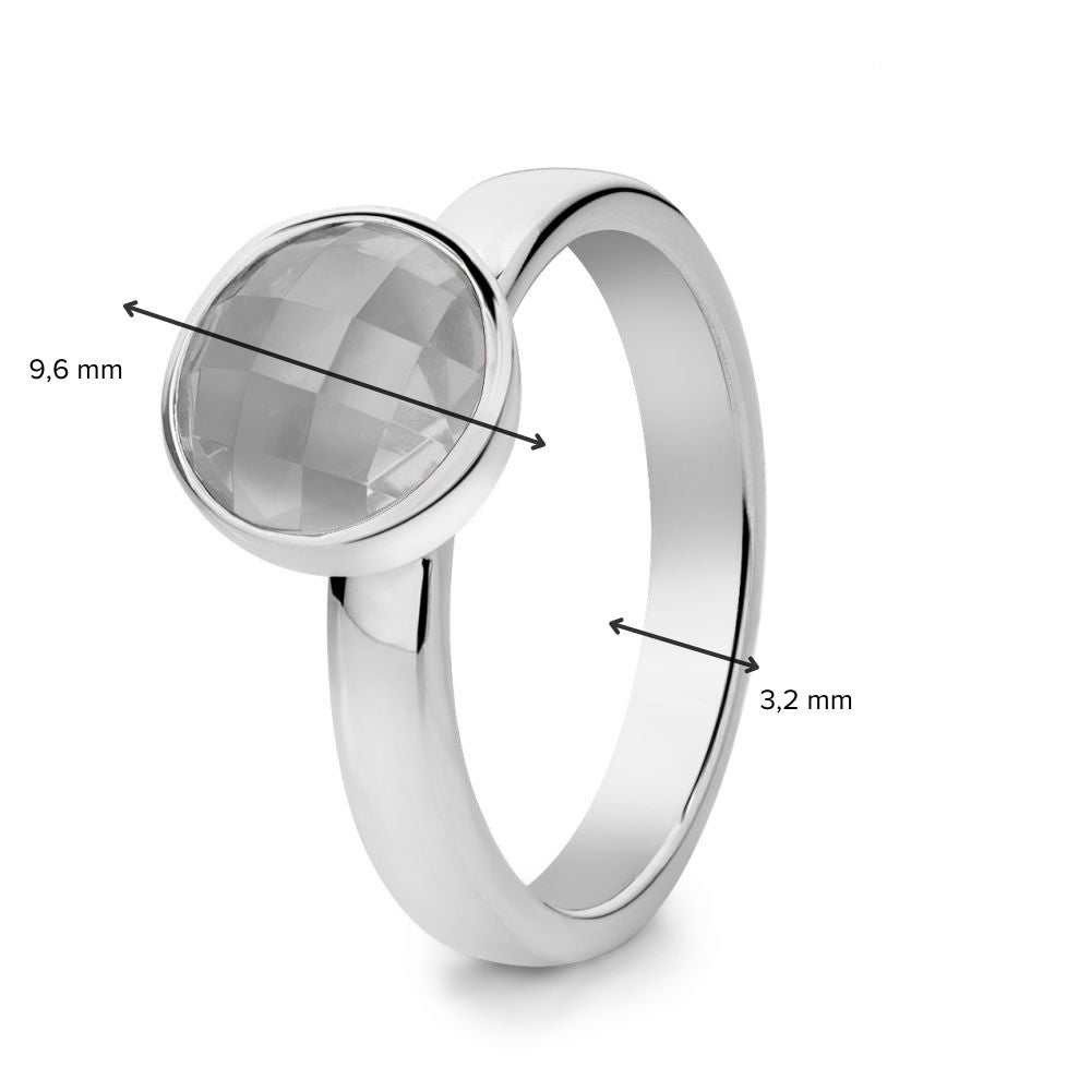 Rhodinierter Silber-Damenring mit facettiertem grauem Mondstein – Loto