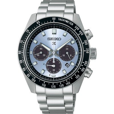 Herrenchronograph mit silbernem Gehäuse, blauem Zifferblatt und schwarzer Lünette