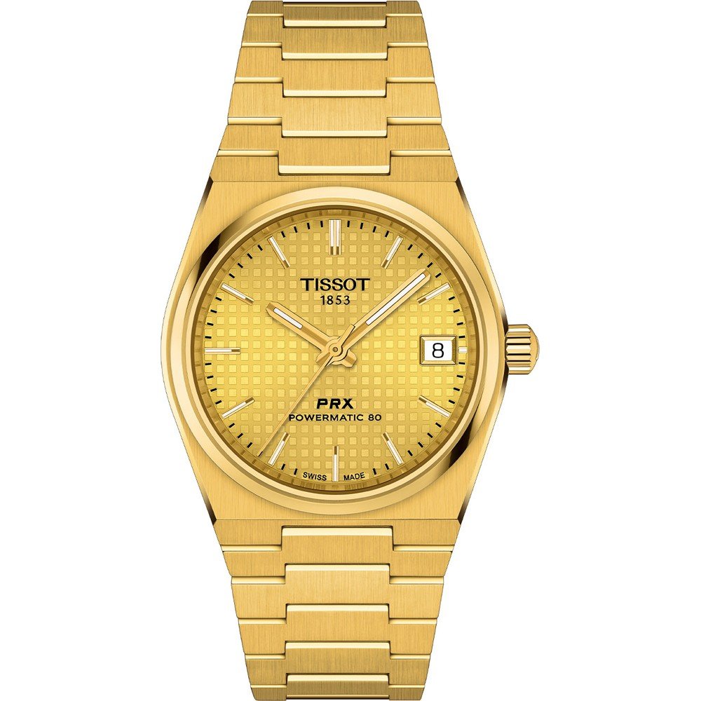 Uhr mit goldenem Gehäuse, goldenem Zifferblatt und Datumsanzeige, Edelstahlarmband mit Gliederdesign
