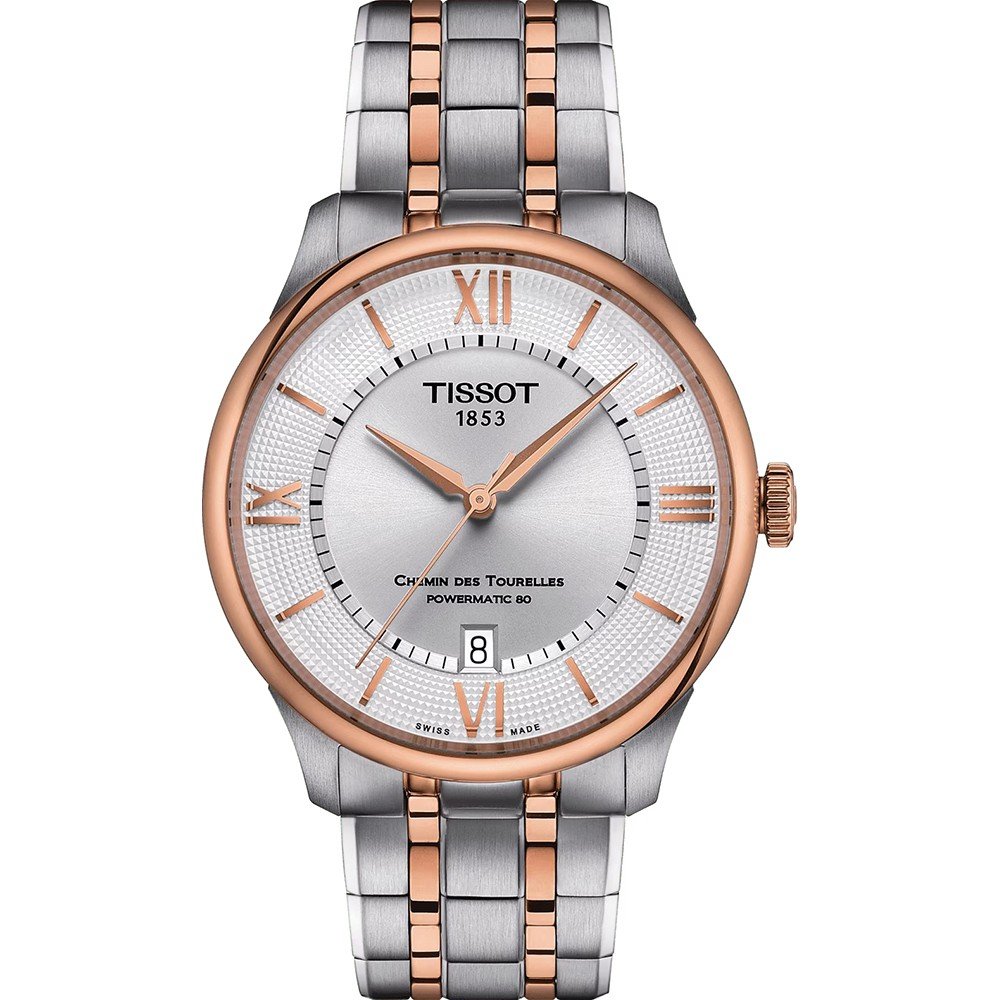Uhr mit silbernem Zifferblatt, roségoldenen Akzenten und Edelstahl-Mesh-Armband