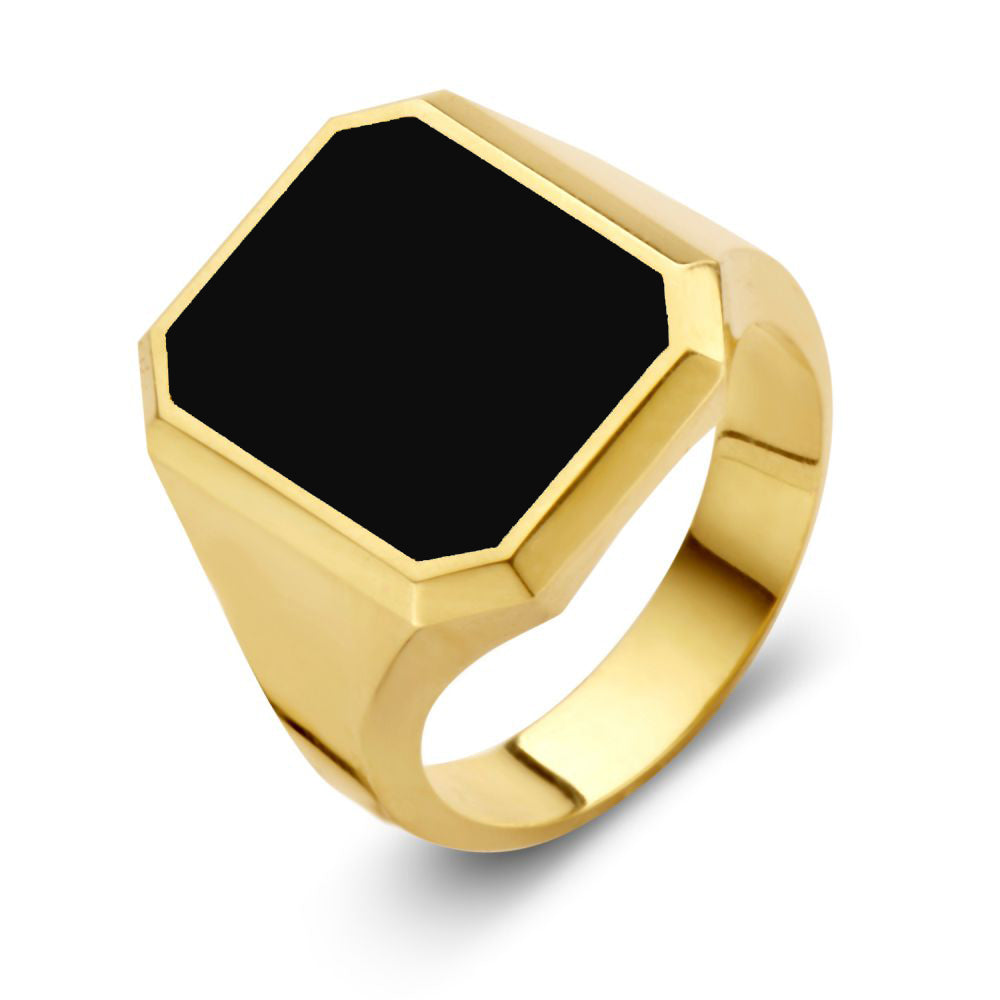 Massive 14-karätige gelbe Goldring für Herren mit schwarzem Onyx-Stein und oktagonalem Design