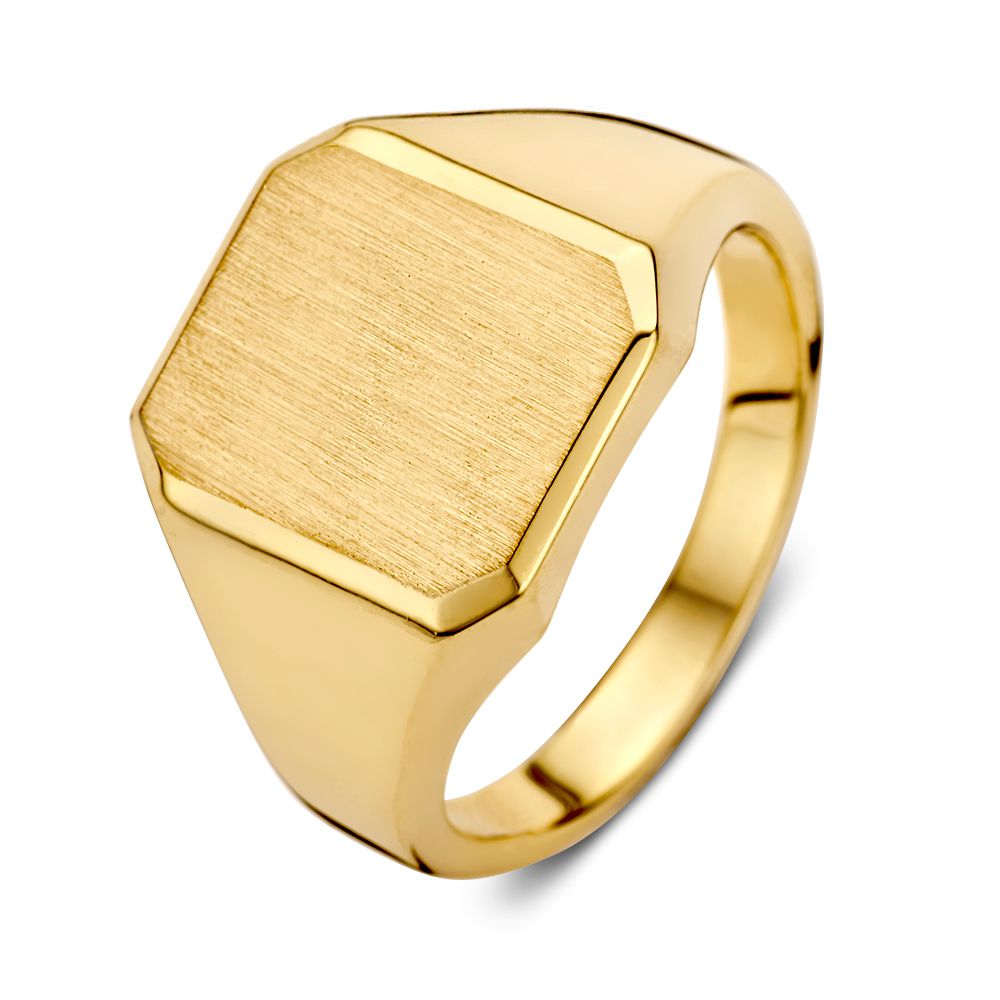 Herrenring aus 14-karätigem Gelbgold mit hexagonalem, gebürstetem Zifferblatt