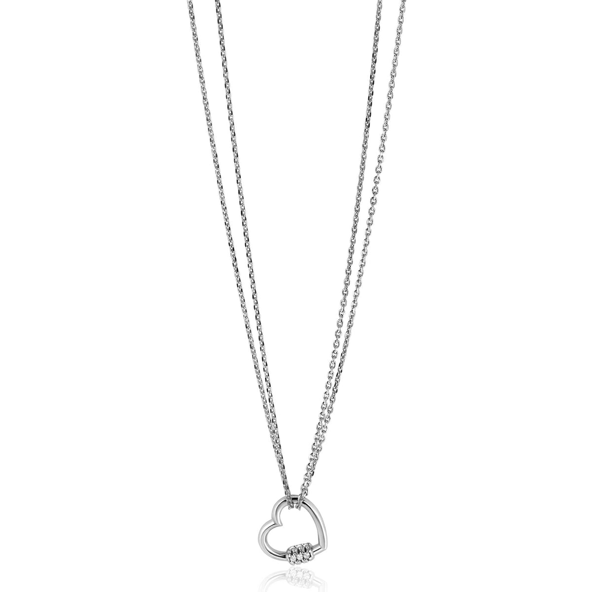 Kette aus Silber mit herzförmigem Anhänger und kleinen Zirkonia-Steinen