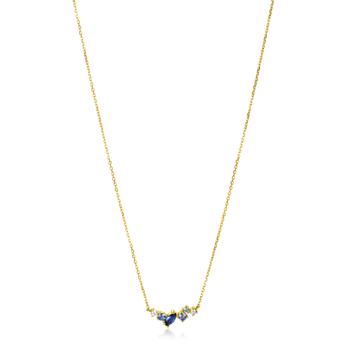 Kette aus Gold mit blauen und klaren Edelsteinen in Herzform
