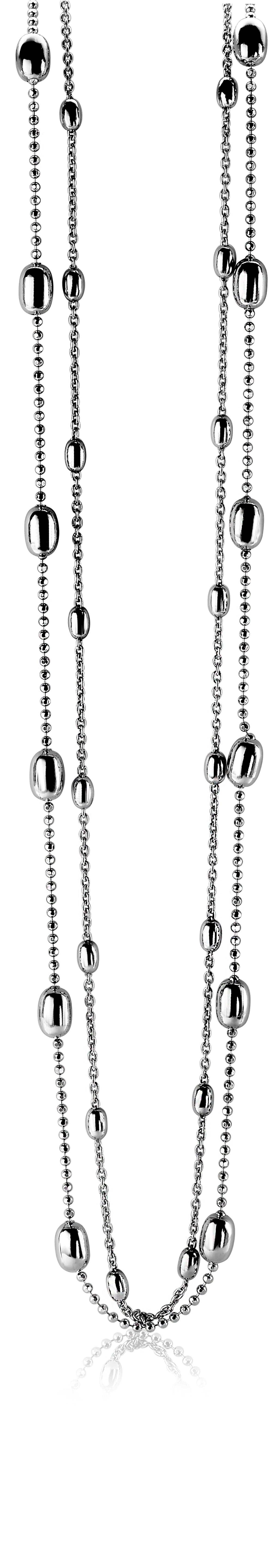 Kette aus Silber mit abwechselnd runden und zylindrischen Perlen in verschiedenen Größen