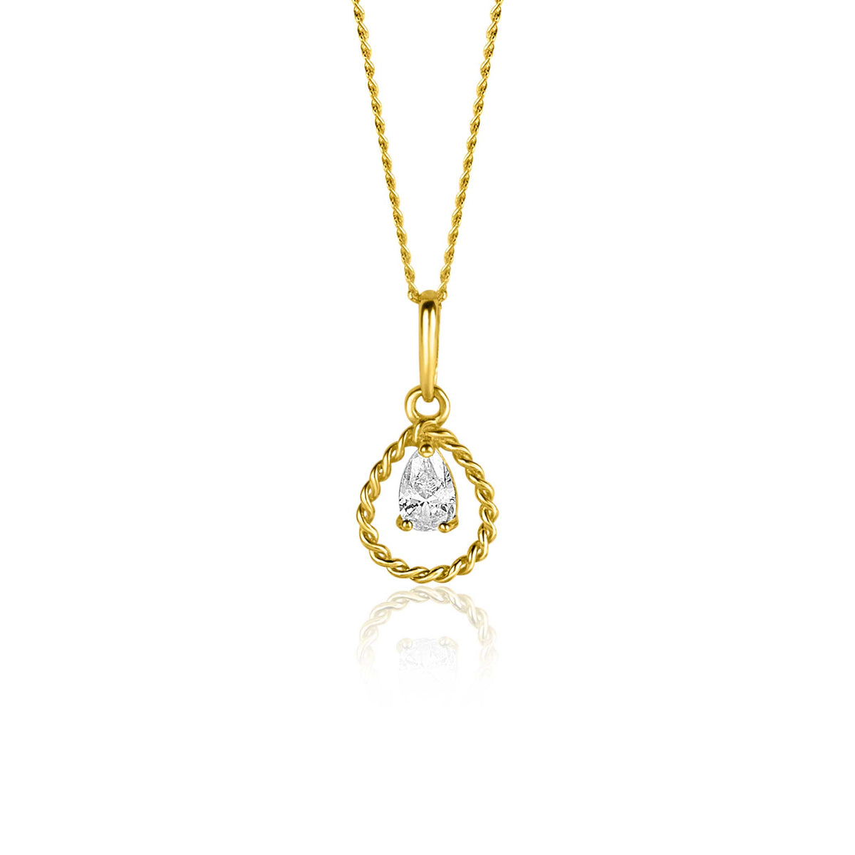 Goldener Anhänger mit tropfenförmigem Edelstein und gedrehtem Rahmen