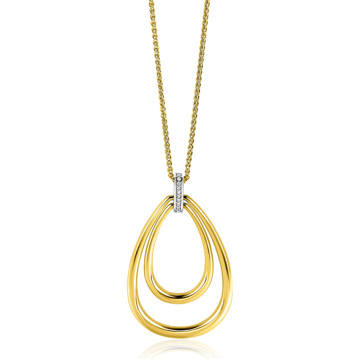 Halskette mit goldplattiertem Anhänger in Tropfenform und kleinen Zirkonia-Steinen