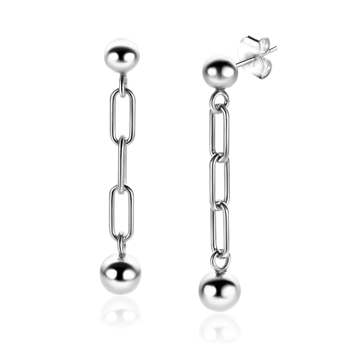 Ohrringe aus Silber mit einer Ketten- und Kugeldesign