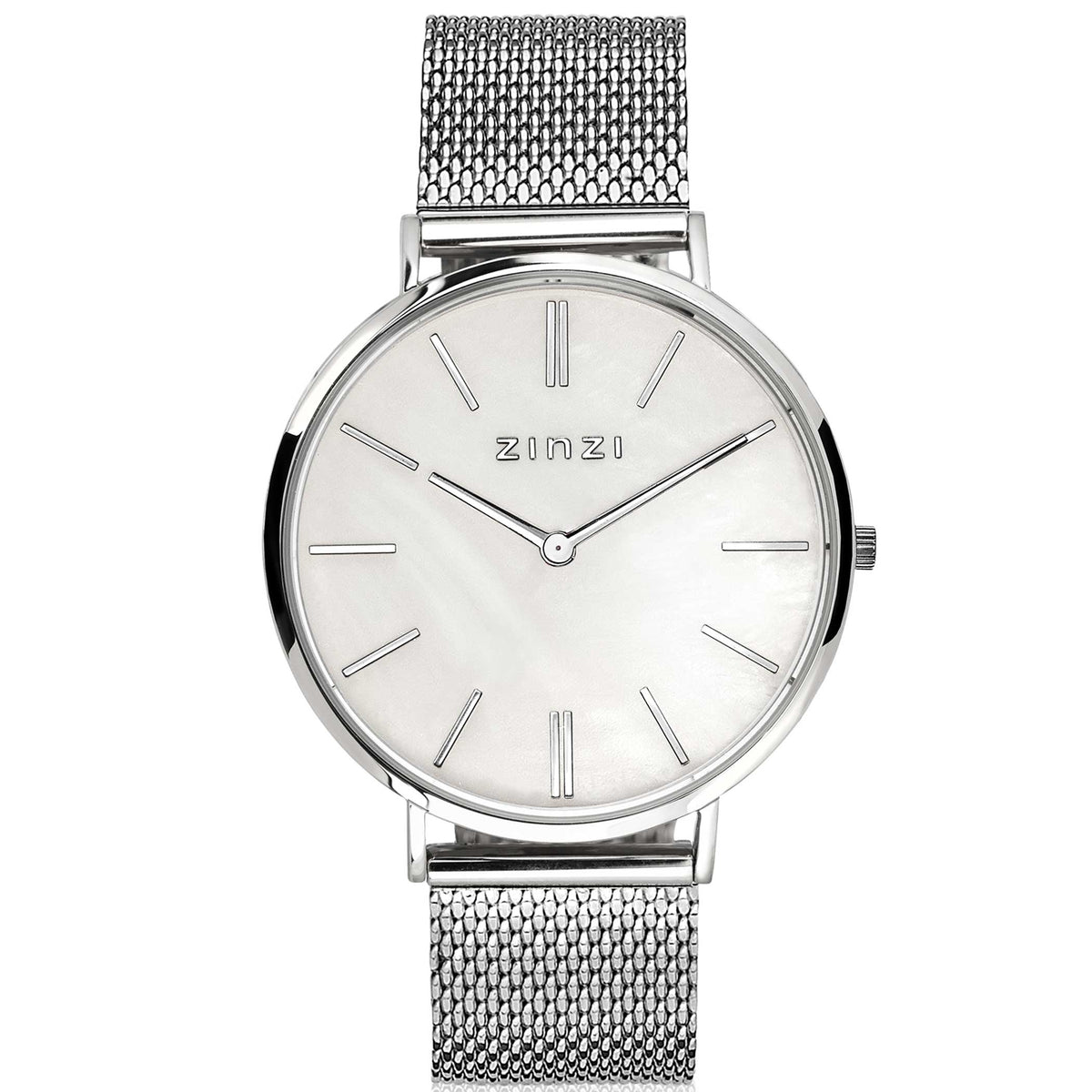 Silberfarbenes Stahlarmband mit rundem Zifferblatt und weißem Zifferblatt, Mesh-Armband