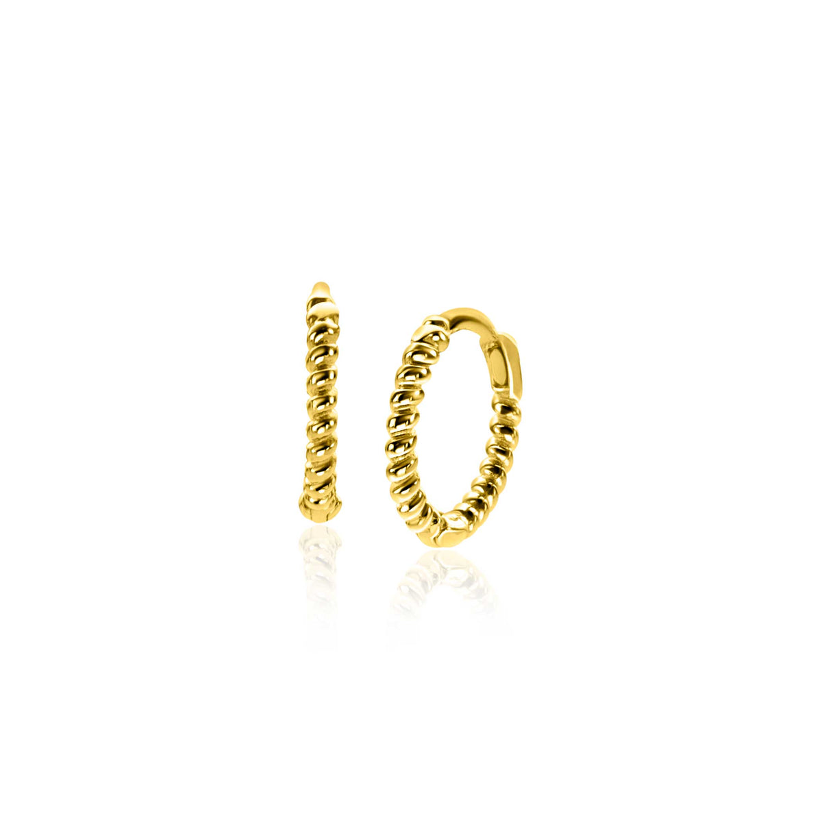 Goldene Ohrringe mit spiraligem Design und kleinen, runden Details