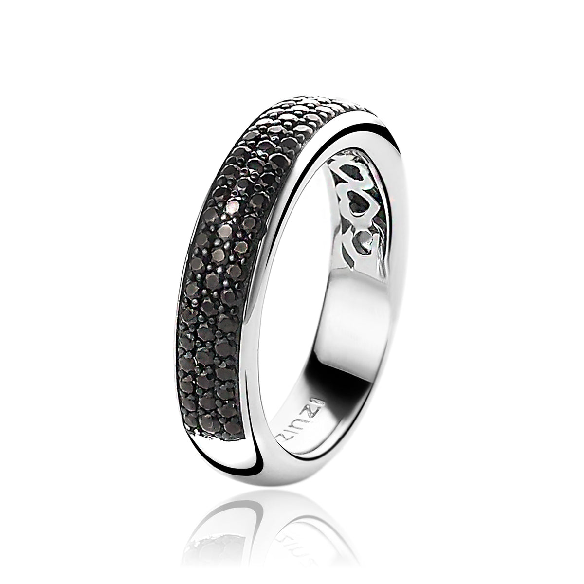 Ring aus Silber mit schwarzem Zirkonia-Besatz und glänzender Oberfläche