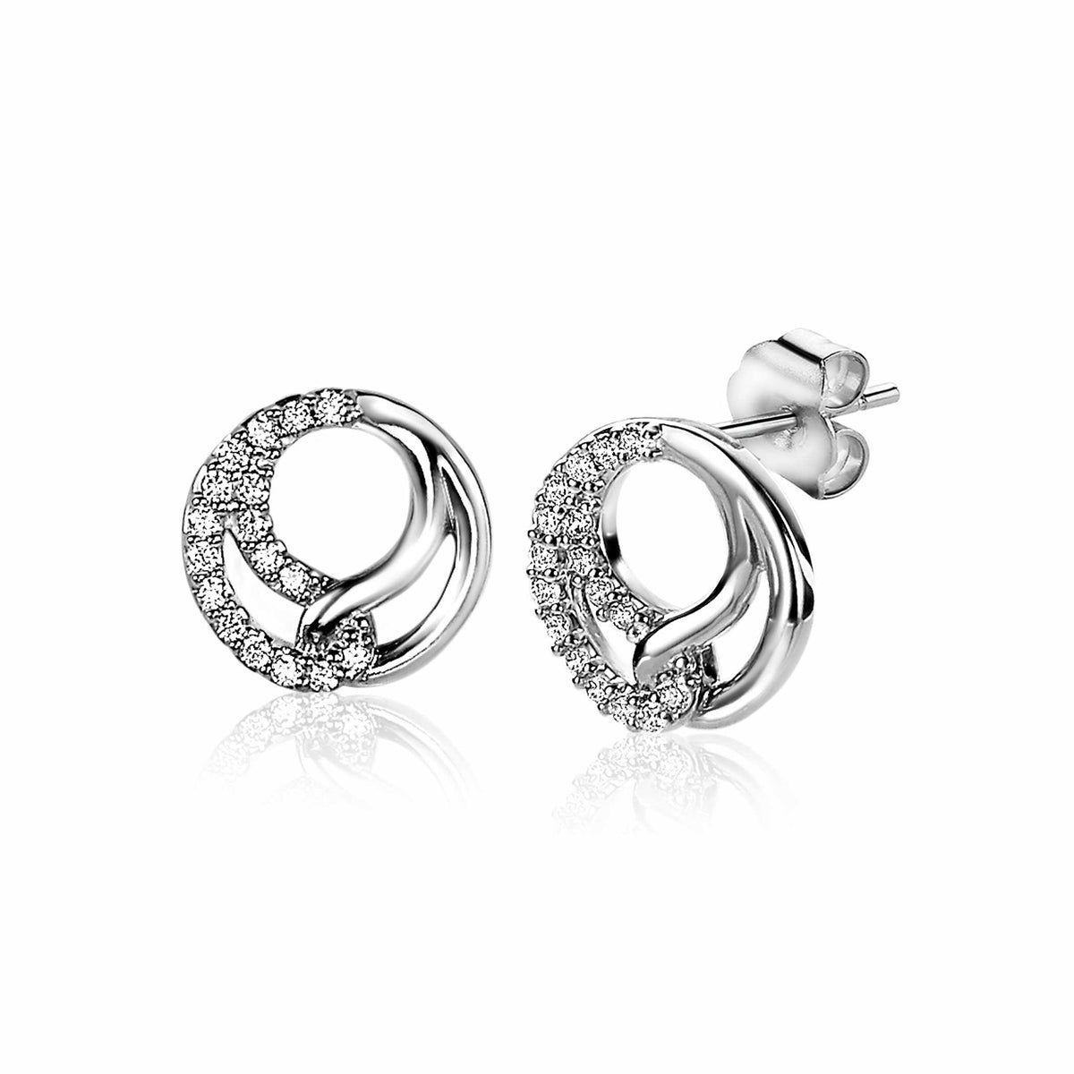 Ohrringe aus Silber mit kreisförmigem Design und funkelnden Zirkonia-Steinen