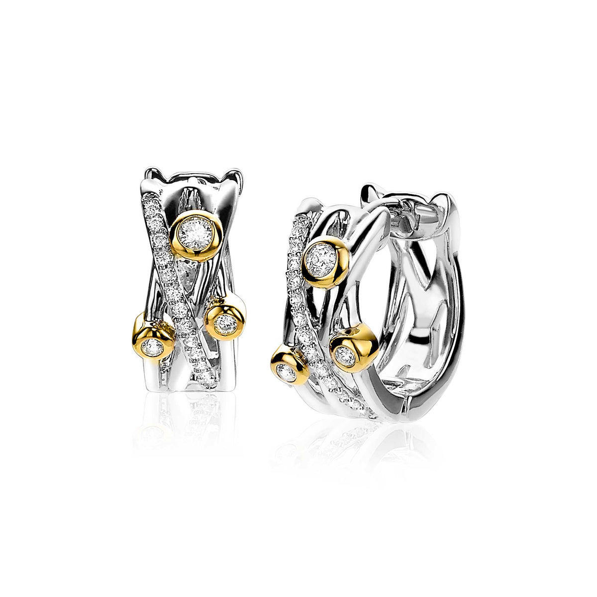 Ohrringe aus Silber mit goldenen Akzenten und funkelnden Zirkonia-Steinen