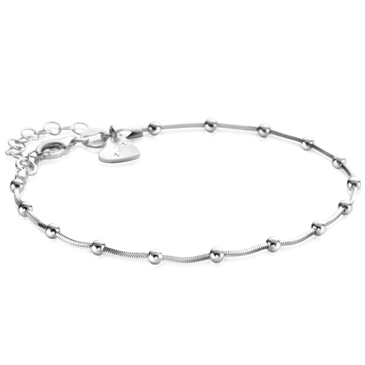 Armband aus Silber mit runden, glatten Perlen und Verlängerungskette