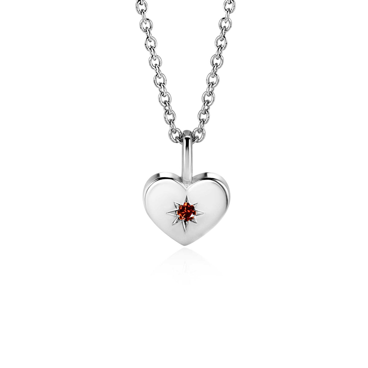 Herzanhänger aus Silber mit rotem Edelstein und feiner Kette