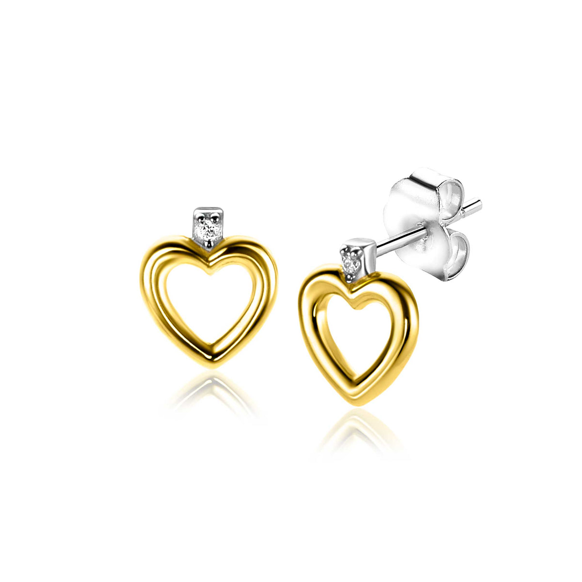 Ohrringe mit herzförmigem, goldplattiertem Design und einem klaren Edelstein