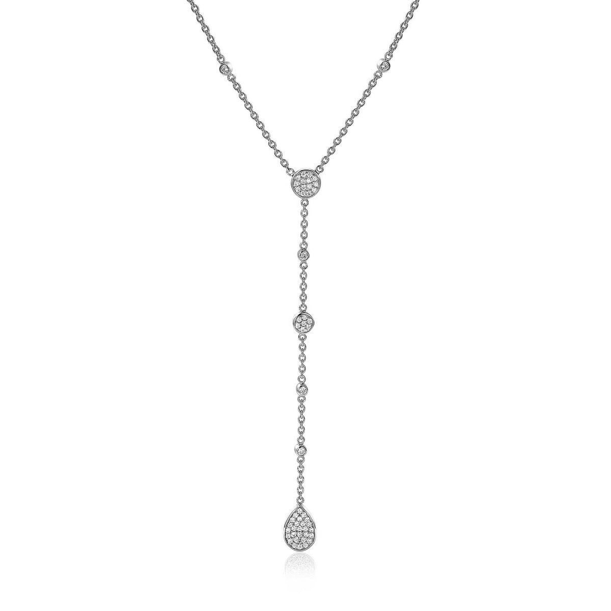 Kette aus Silber mit funkelnden Zirkonia, tropfenförmiger Anhänger und dekorativen Elementen
