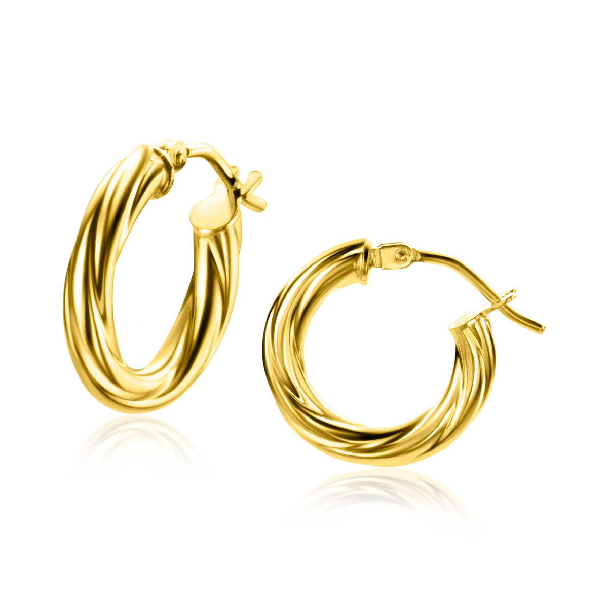 Hoop-Ohringe aus Gold mit gedrehter Oberfläche und Klappverschluss