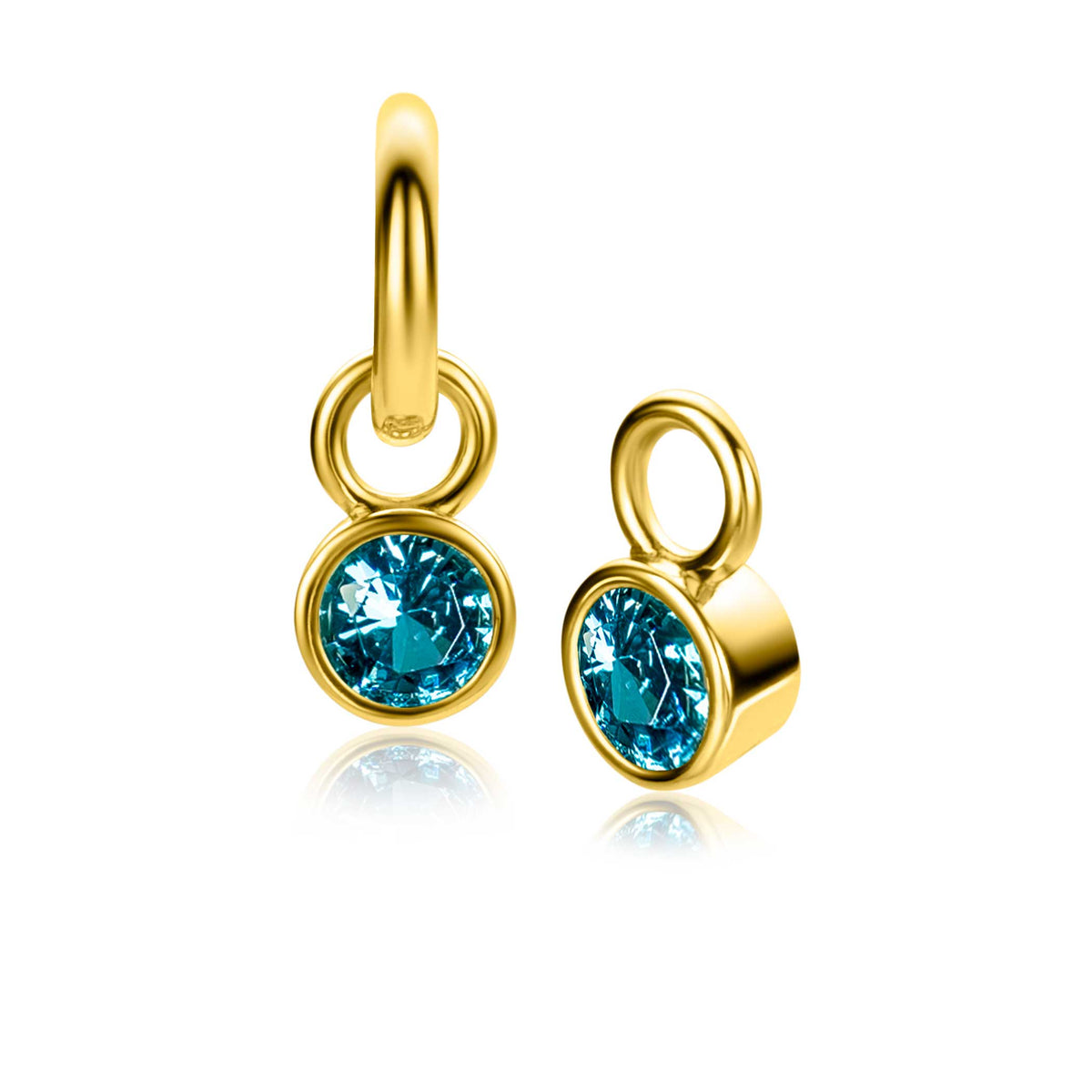 Goldplattierte Ohrhänger mit blauem Edelstein und runder Form