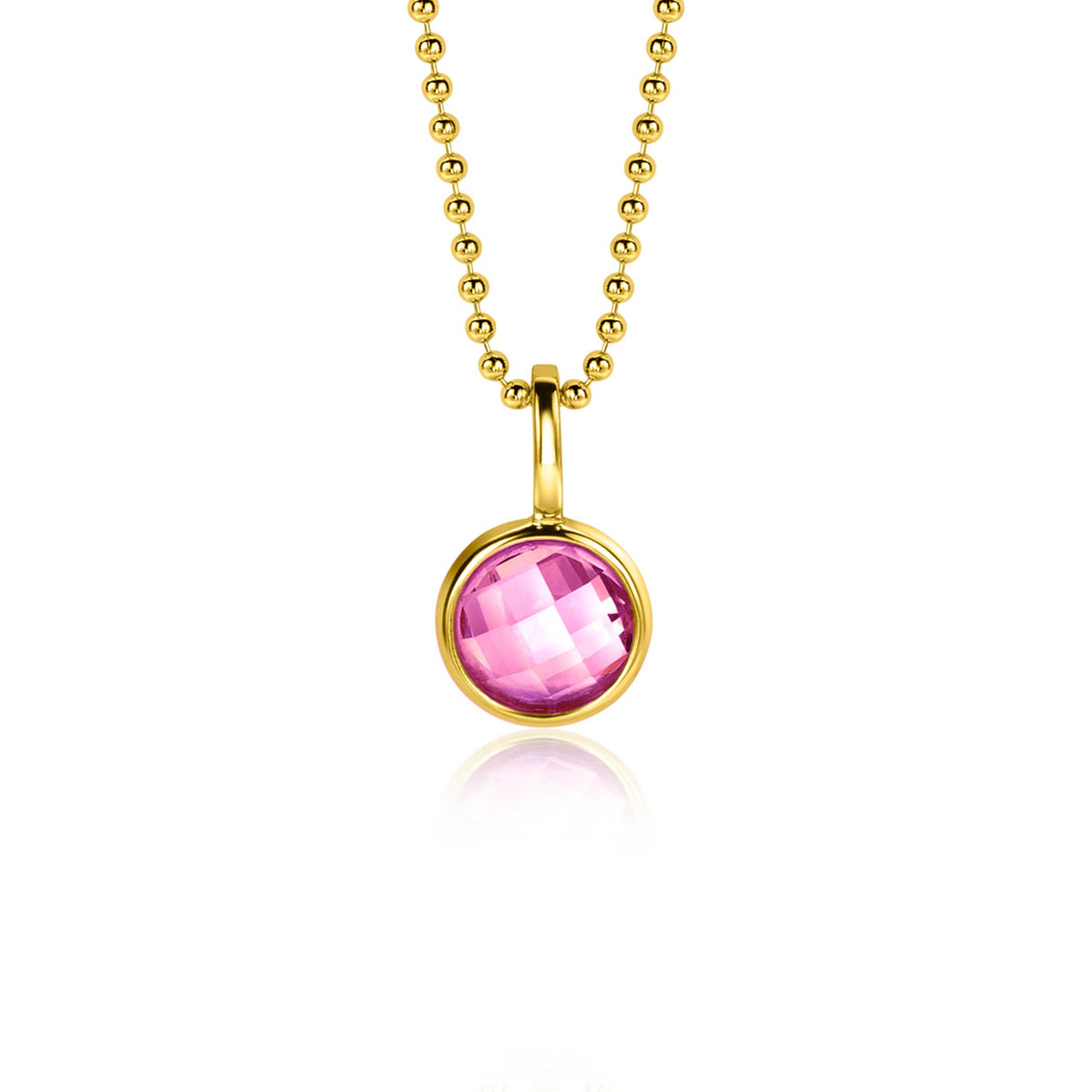 Goldplattierter Anhänger mit pinkem Edelstein und Kugelkette