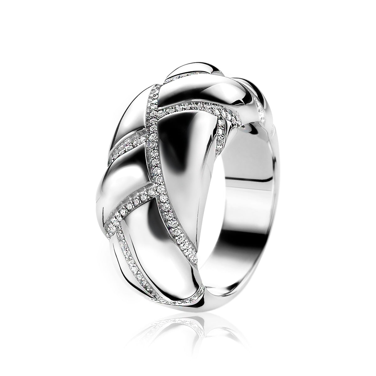 Ring aus Silber mit geschwungenem Design und Zirkonia-Steinen