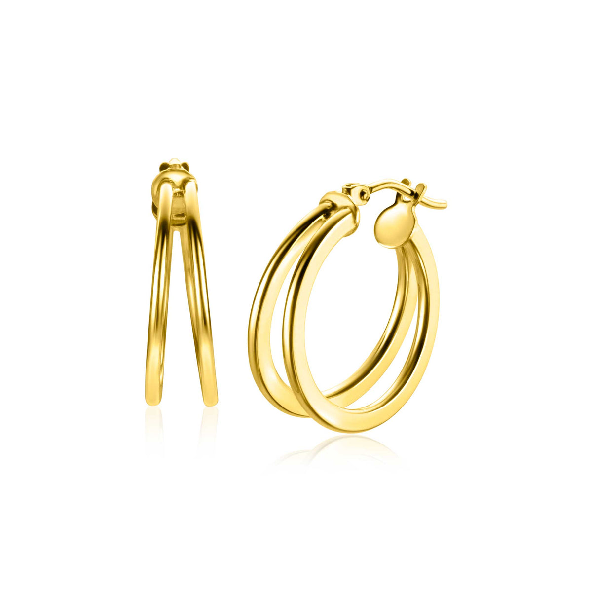Goldene Creolen mit drei Ringen und Klappverschluss