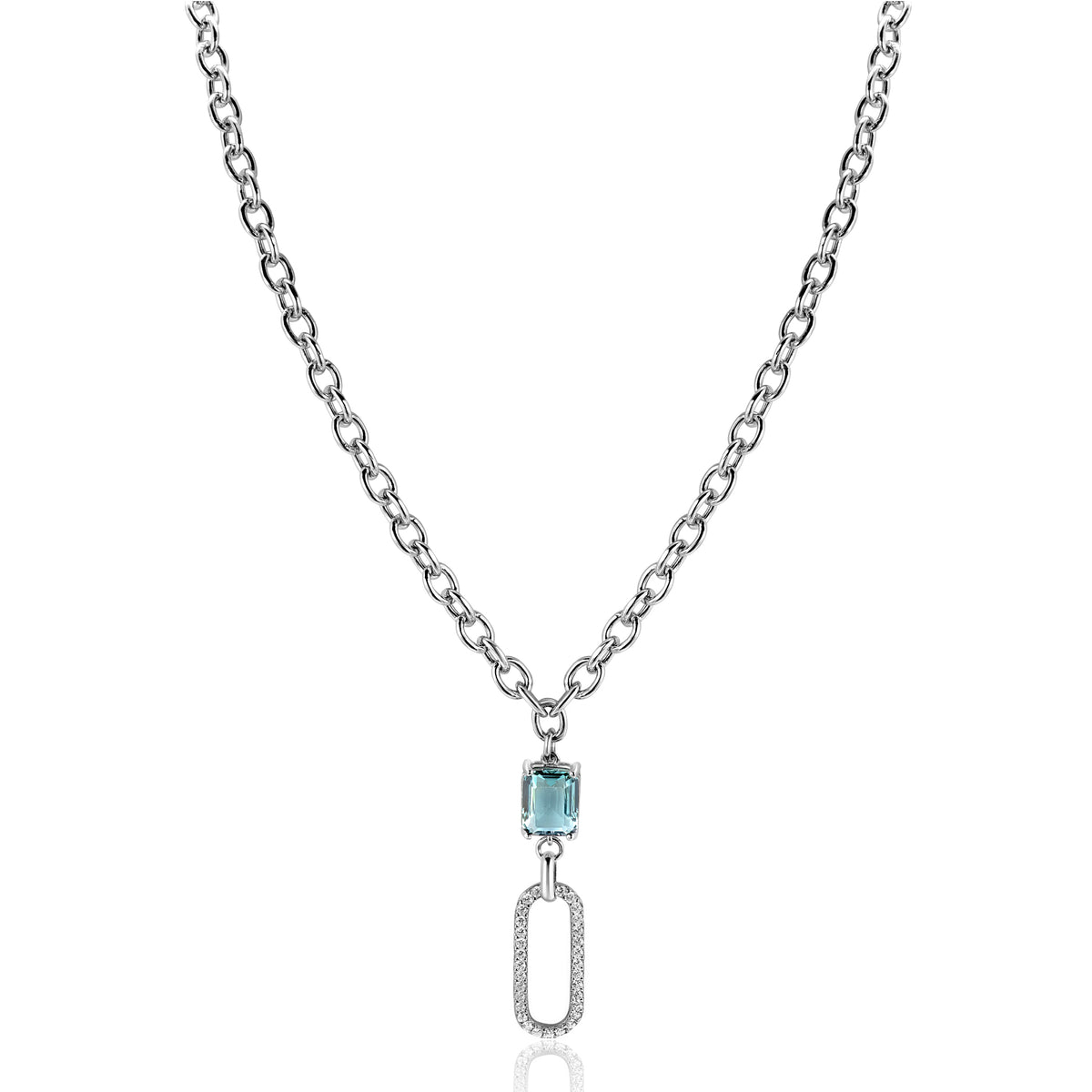 Kette aus Silber mit einem blauen Edelstein und einem ovalen Anhänger