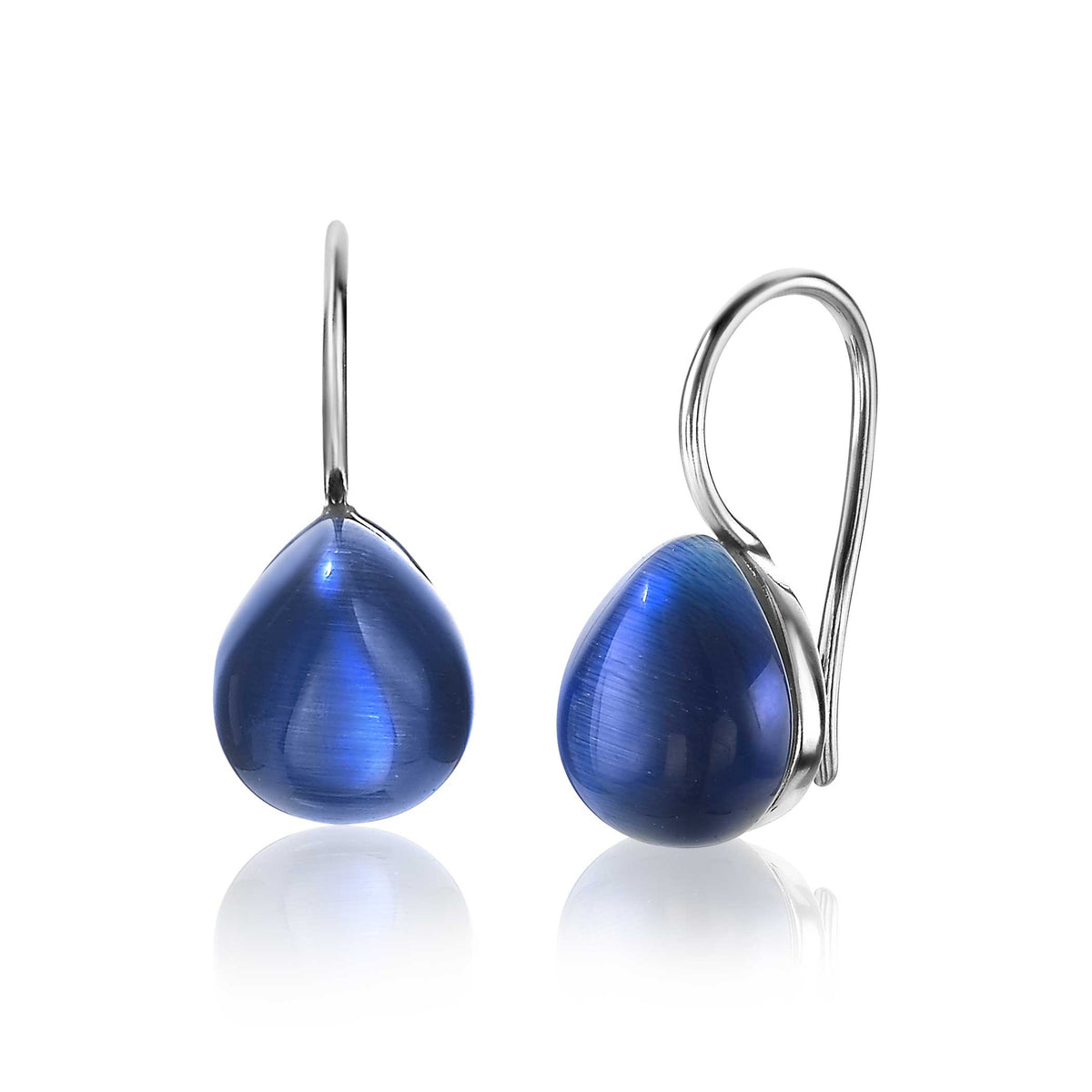 Silberne Ohrringe mit tropfenförmigem, blauen Edelstein