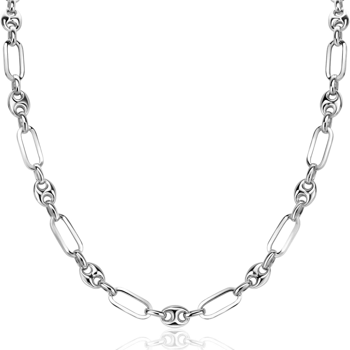 Halskette aus Silber mit ovalen Gliedern und glänzender Oberfläche