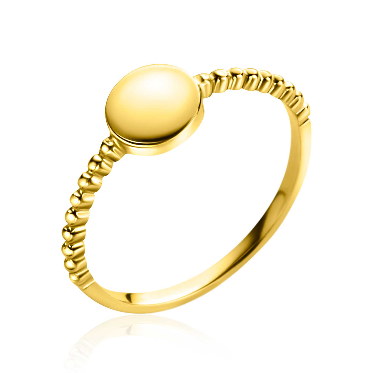 Ring aus Gold mit glattem, runden Kopf und strukturiertem, dünnem Band