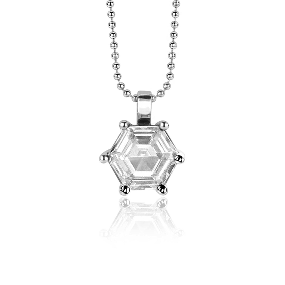 Hänger aus Silber mit hexagonalem, klaren Edelstein und Kugelkette