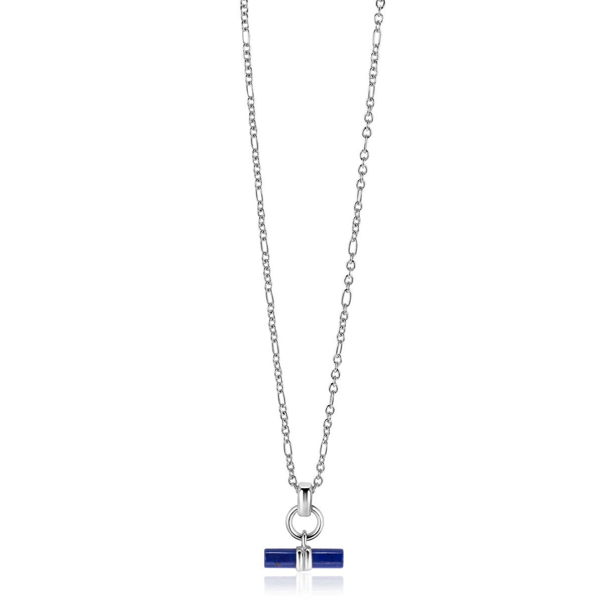 Kette aus Silber mit blauer Anhänger und runder Öse