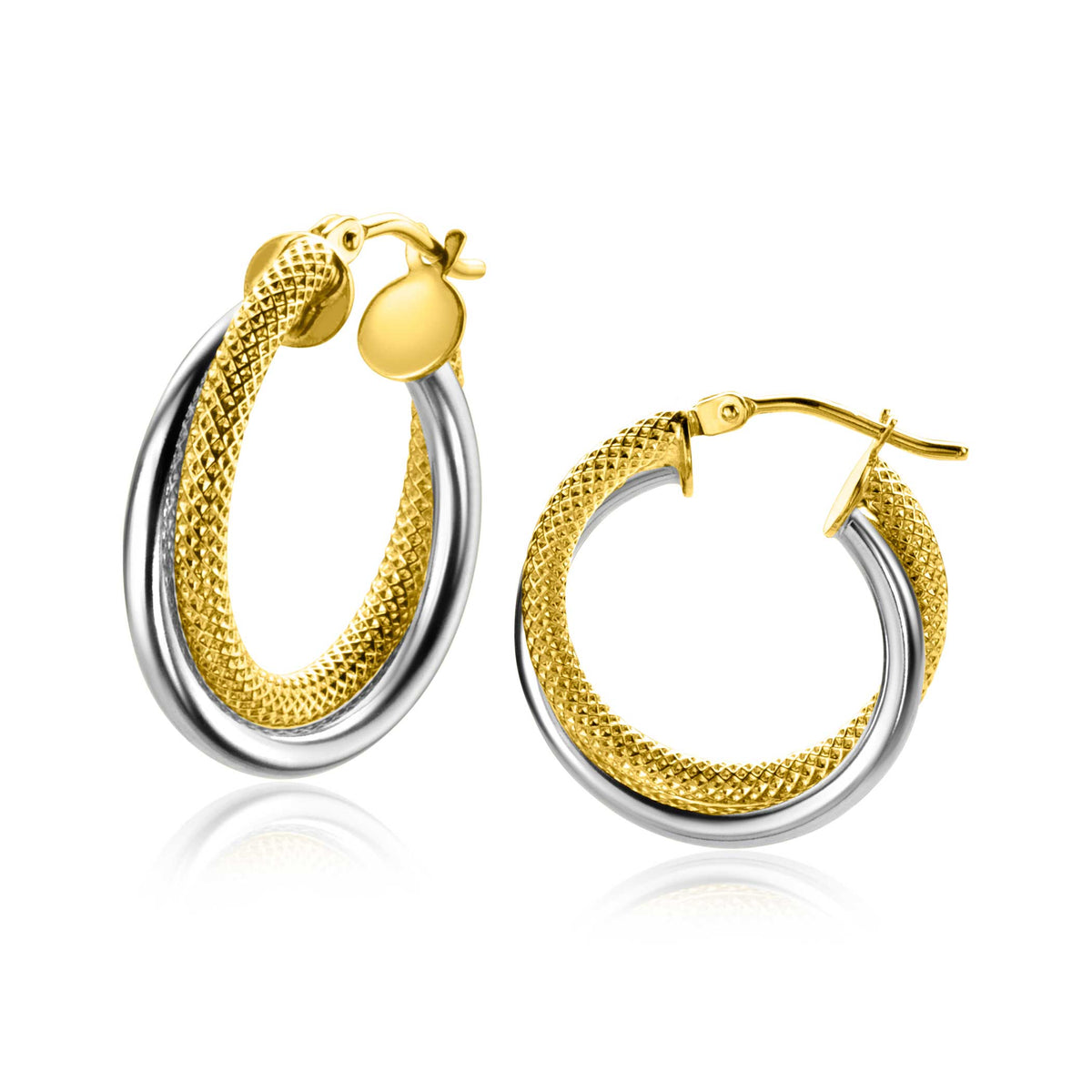 Ohrringe aus Gold und Silber mit geflochtenem Design und einem großen, runden Format