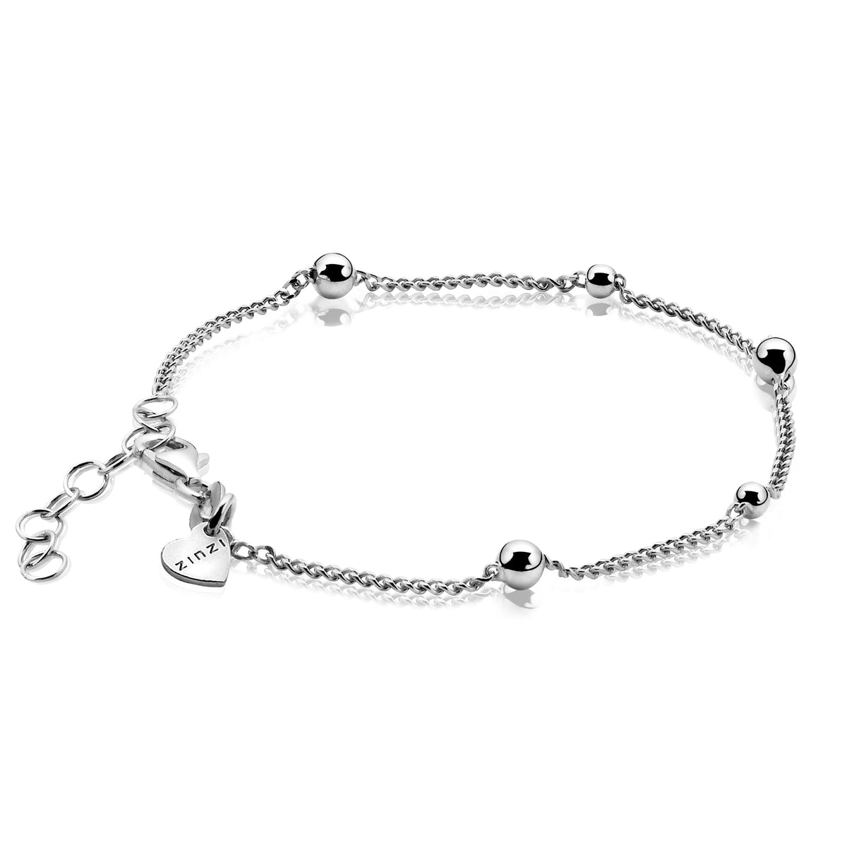Armband aus Silber mit runden Perlen und Herzanhänger, feine Gliederkette