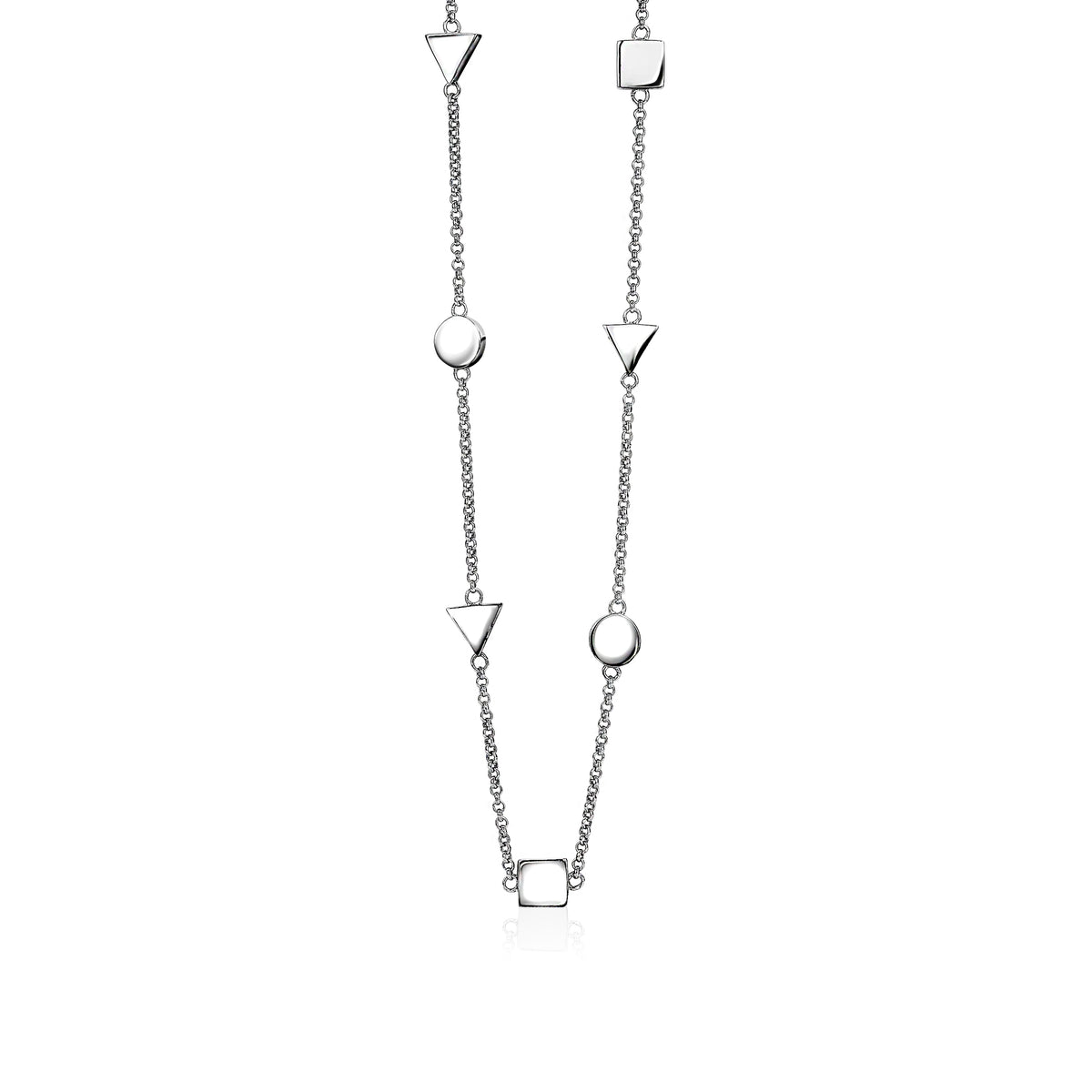 Kette aus Silber mit geometrischen Anhängern in Form von Dreiecken, Kreisen und Quadraten