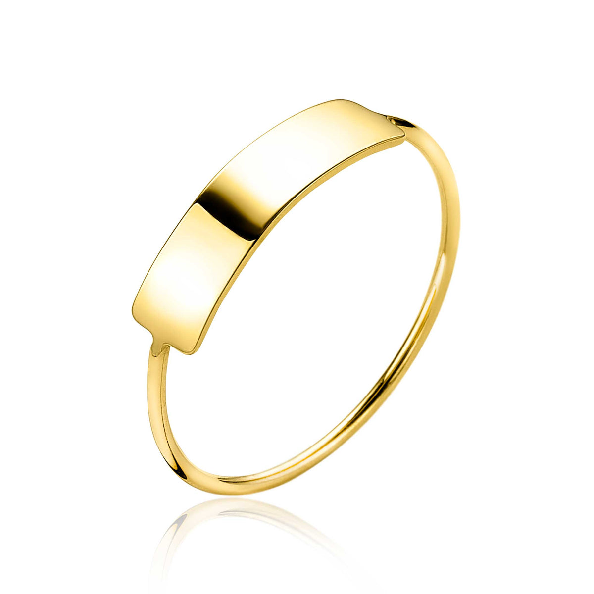 Ring aus Gold mit glatter, breiter Oberfläche und feinem, schmalem Band