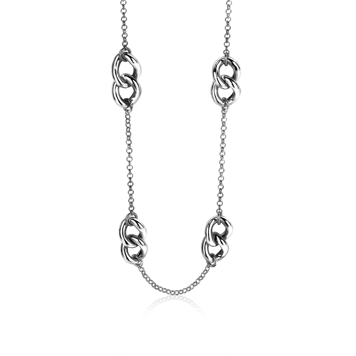 Kette aus Silber mit verknüpften Gliedern und feiner Ankerkette