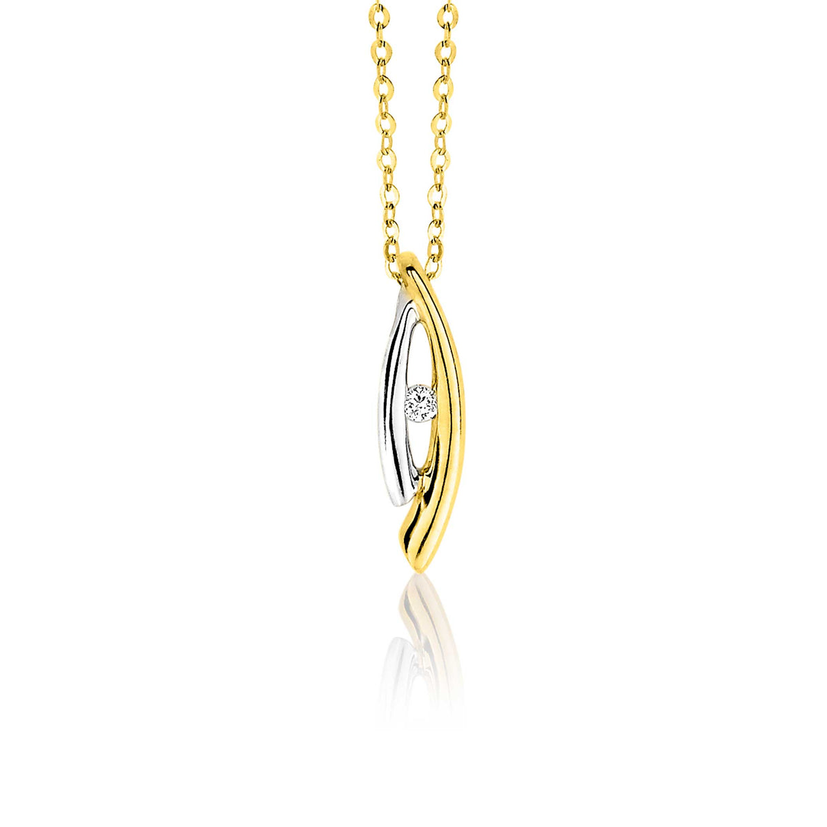 Hängender Anhänger aus Gold mit einem weißen Edelstein und silbernem Detail