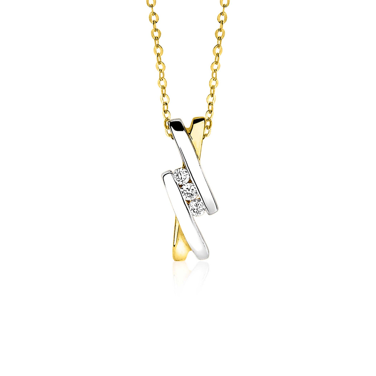 Hänger aus Gold mit silbernem Element und drei kleinen Zirkonia-Steinen