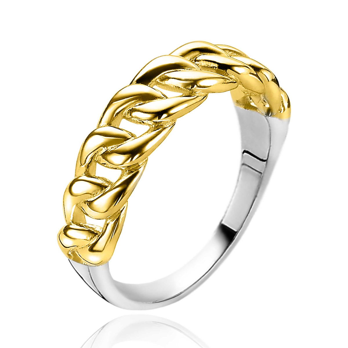 Ring mit goldplattiertem, geflochtenem Design und glänzendem Silberband