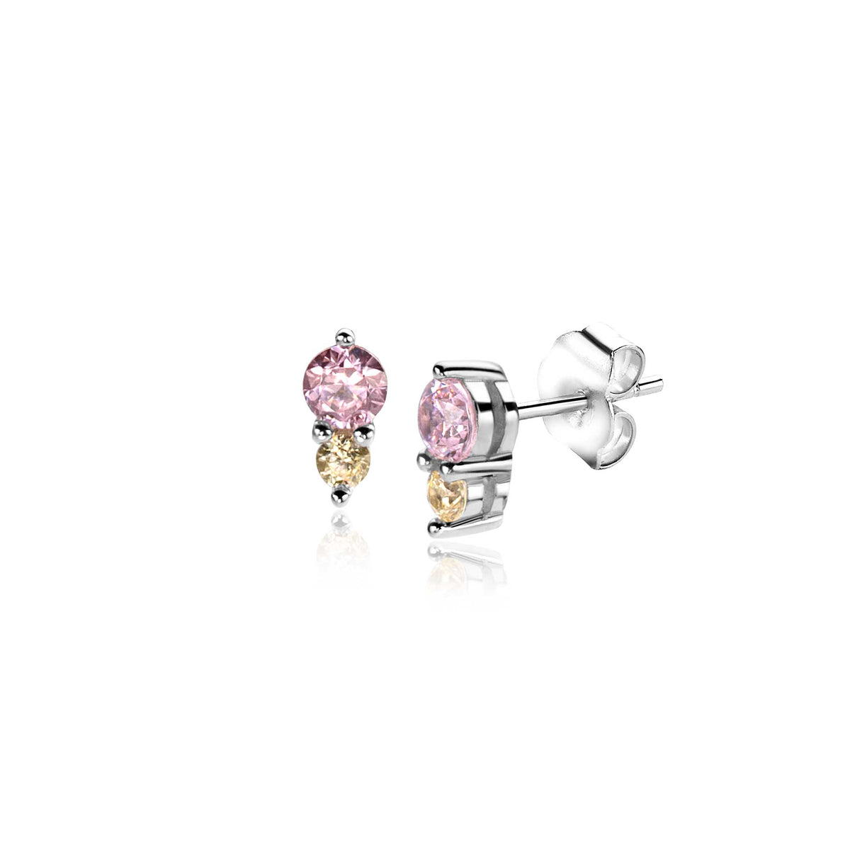Ohrringe aus Silber mit rosa und gelben Steinen