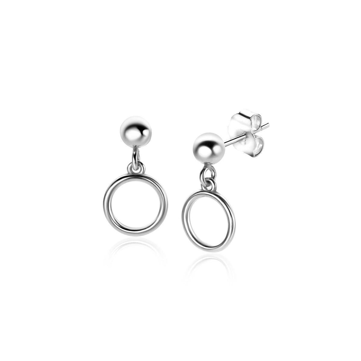 Silberne Ohrringe mit einer kleinen Kugel und einem offenen Ringanhänger