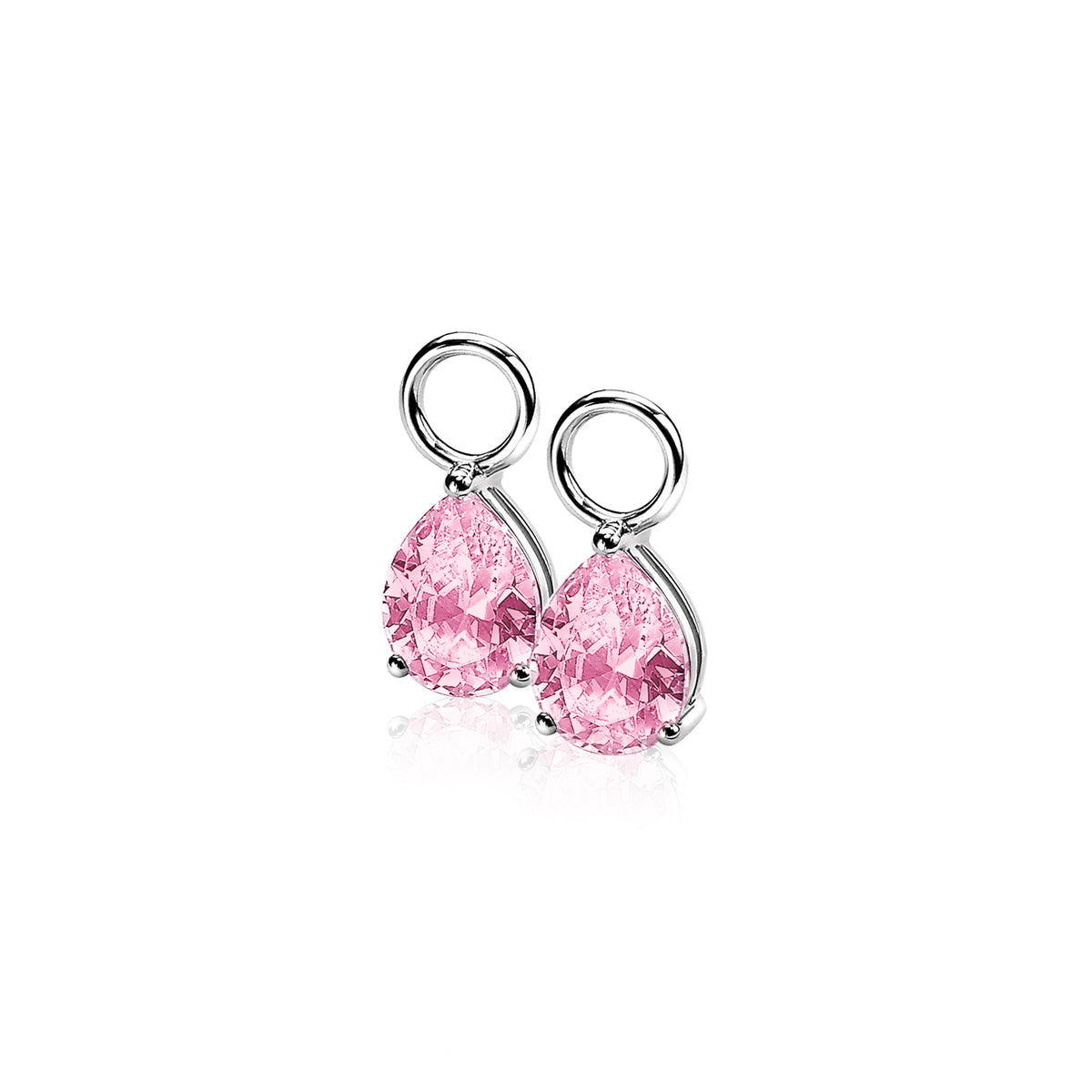 Ohrringe aus Silber mit zwei tropfenförmigen, rosa Edelsteinen