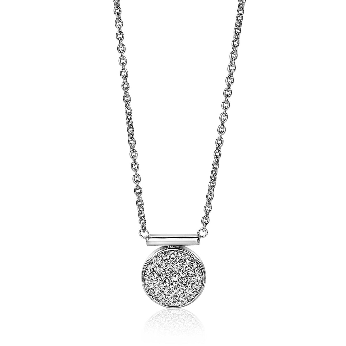 Kette aus Silber mit runder Anhänger, besetzt mit klaren Zirkonia-Steinen